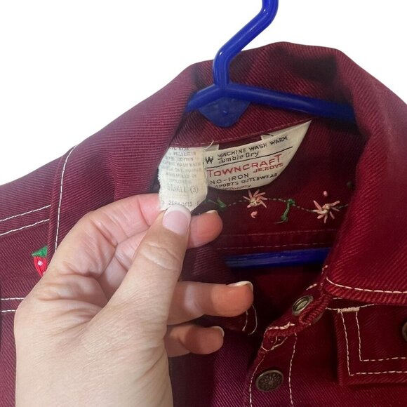 Vintage Towncraft Jr Boys Embroidered Maroon Denim Jacket W/ Rooster size 3 - Picture 6 of 11